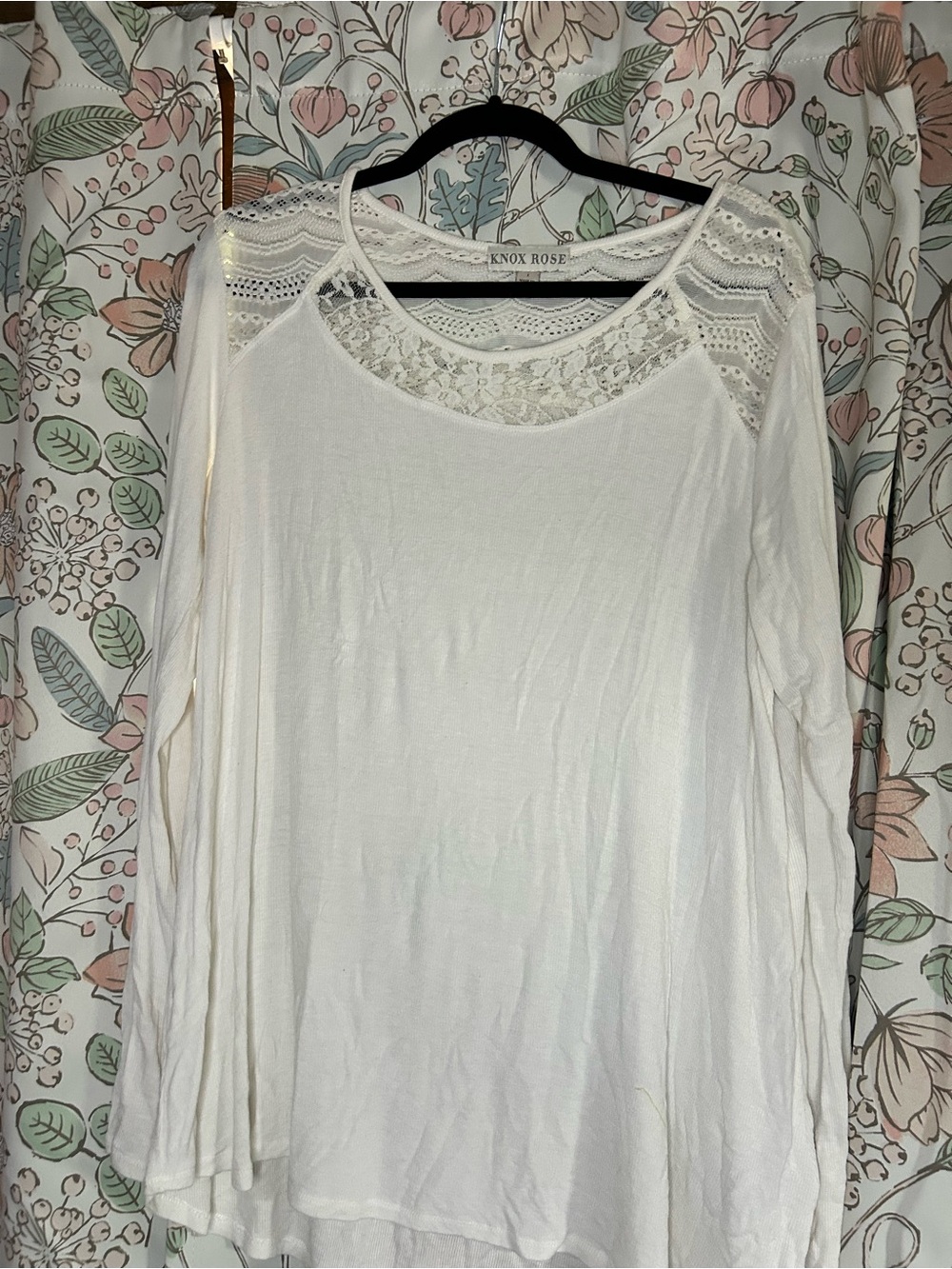 Knox Rose Cream Lace Yoke Long Sleeve Top